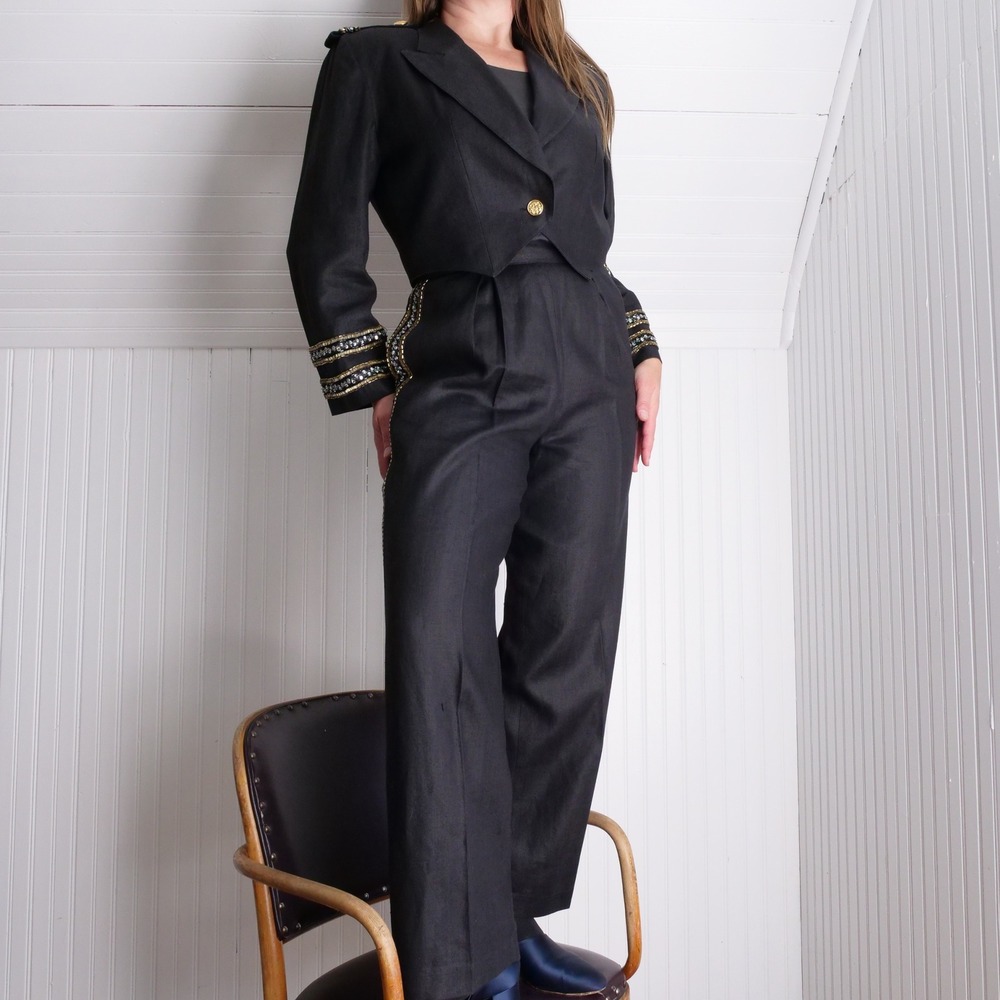 AMAZING vintage 80s/90s Pia Rucci beaded black linen 3 piece suite